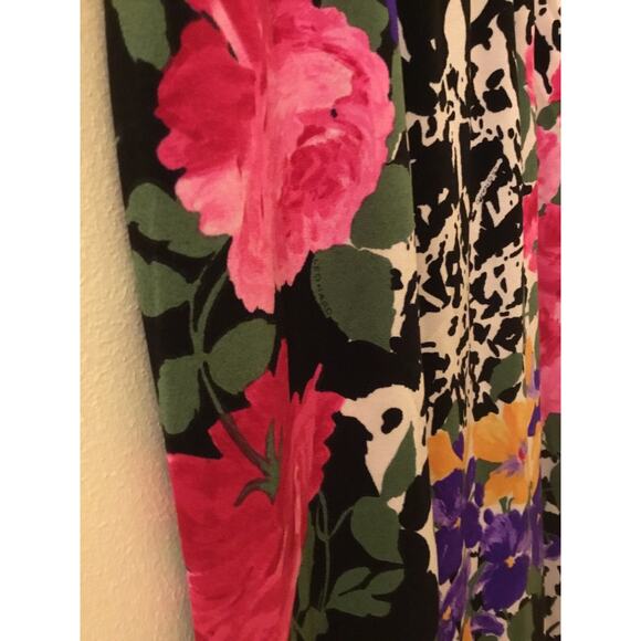 Vintage 1980’s Leonard studio silk jersey black multi floral knee length Skirt - Picture 6 of 8